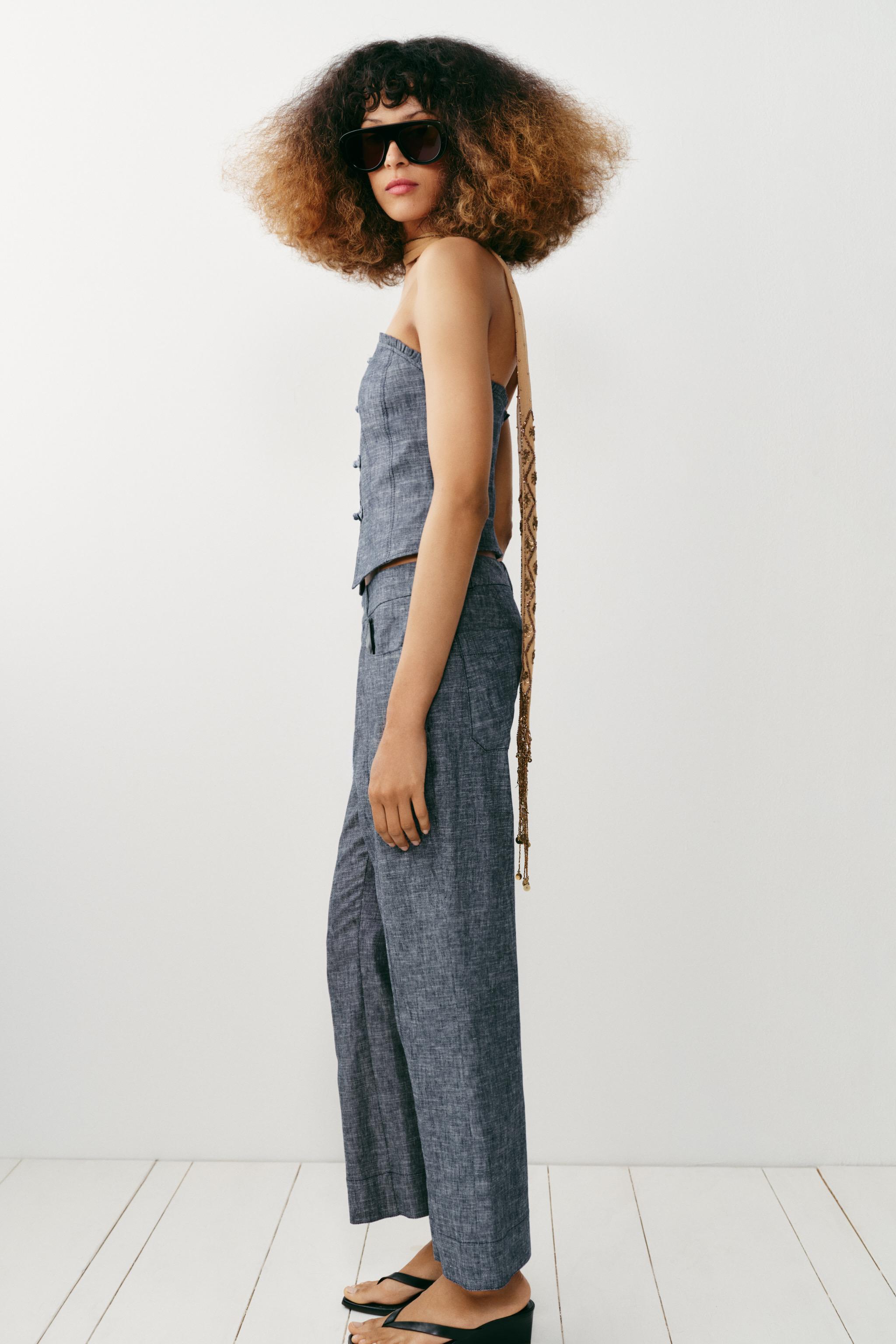 LINEN CROP TOP WITH FROG CLASP